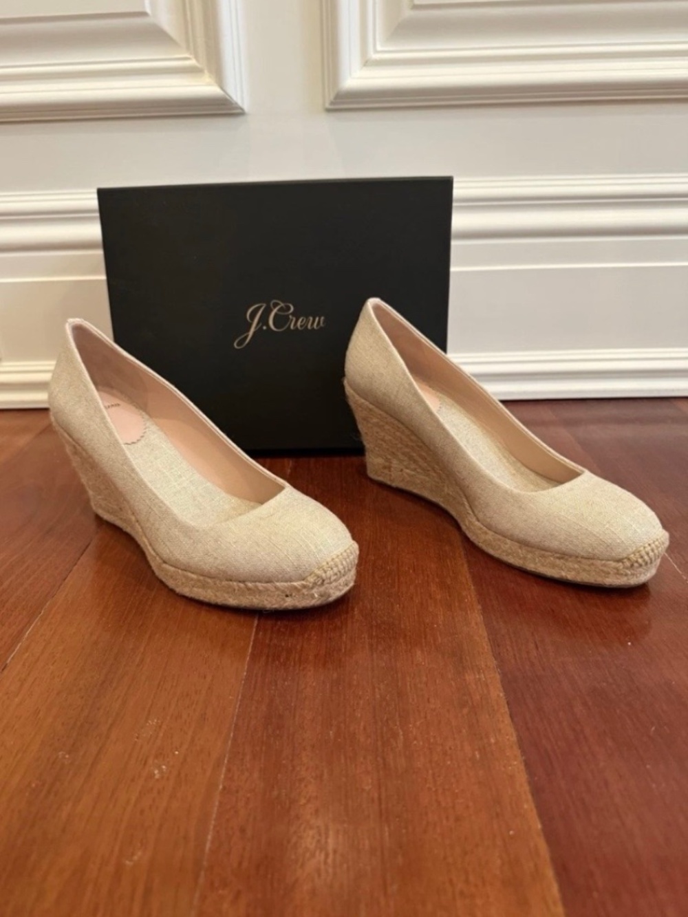 J.Crew Seville Metallic Gold Espadrille Wedges Size 8.5 NEW IN BOX L2637